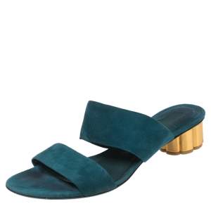Salvatore Ferragamo Green Suede Belluno Slide Sandals Size 37.5