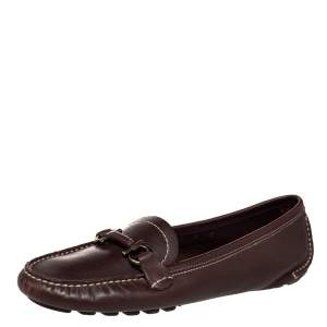 Salvatore Ferragamo Brown Leather Gancini Bit Slip On Loafers Size 39.5