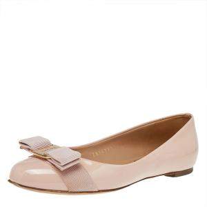 Pre Owned Salvatore Ferragamo Pink Patent Leather Vara Bow Ballet Flats Size 35.5