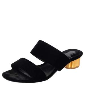 Salvatore Ferragamo Black Velvet Belluno Slide Sandals Size 36 