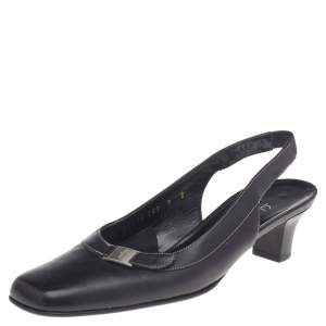 حذاء كعب عالي سالفاتوري فيراغامو جلد أسود مقدمة مربعة بحزام للكاحل مقاس 38.5 