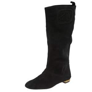 Pre Owned Salvatore Ferragamo Black Suede 'My Sweet' Mid Calf  Boots Size 40