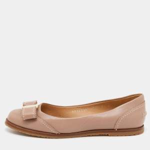 Pre Owned Salvatore Ferragamo French Pink Leather Vara Bow Ballet Flats Size 36