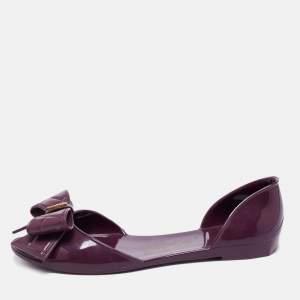 Salvatore Ferragamo Burgundy Jelly Barbados Bow Flat Sandals Size 37.5