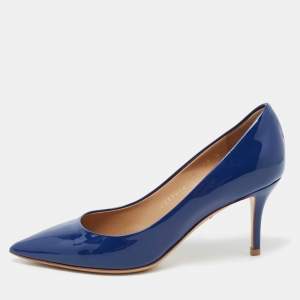 Pre Owned Salvatore Ferragamo Navy Blue Patent Leather Pointed Toe Pumps Size 36
