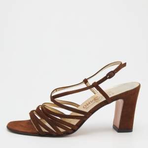 Salvatore Ferragamo Vintage Brown Suede Strappy Sandals Size 39.5