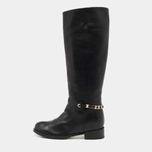 Salvatore Ferragamo Black Leather Knee Length Boots Size 37.5