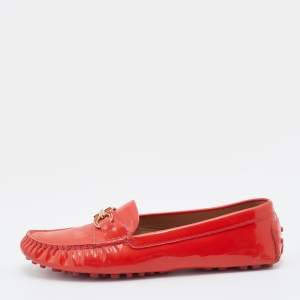 Pre Owned Salvatore Ferragamo Red Patent Leather Gancini Bit Slip On Loafers Size 39