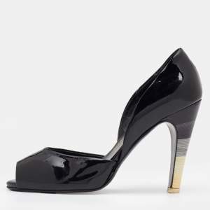 Salvatore Ferragamo Black Patent Leather D'orsay Peep Toe Pumps Size 37