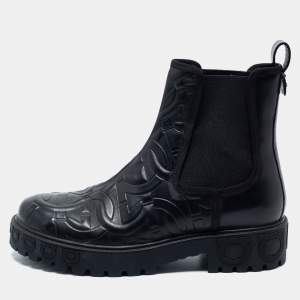 Salvatore Ferragamo Black Leather Gancini Chelsea Boots Size 39.5