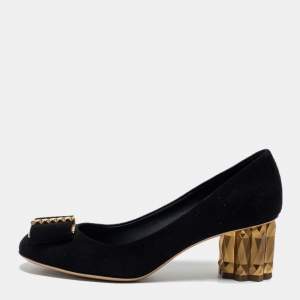مملوكة مسبقًا  Salvatore Ferragamo Black Suede Capua Block Heel Pumps Size 37