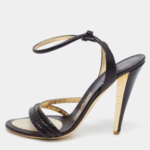 Salvatore Ferragamo Black Leather Ankle Strap Sandals Size 41.5