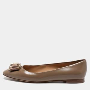 Pre Owned Salvatore Ferragamo Brown Leather Buckle Ballet Flats Size 36