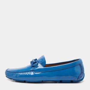 Salvatore Ferragamo Blue Patent Leather Gancio Loafers Size 37.5