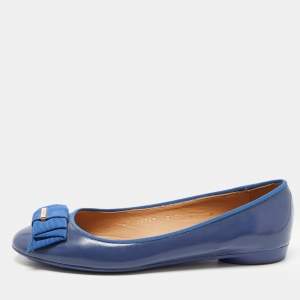 Pre Owned Salvatore Ferragamo Blue Leather Varina Ballet Flats Size 38.5