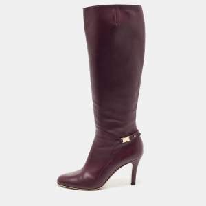 Salvatore Ferragamo Burgundy Leather Knee Length Boots Size 39