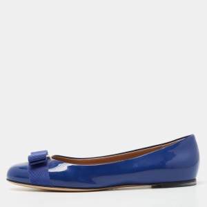 Pre Owned Salvatore Ferragamo Blue Patent Varina Ballet Flats Size 37.5