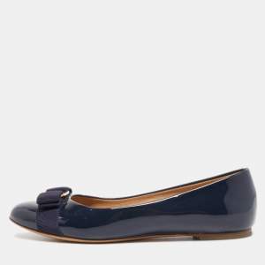 Pre Owned Salvatore Ferragamo Navy Blue Patent Leather Varina Ballet Flats Size 37.5