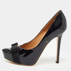 Pre Owned Salvatore Ferragamo Black Patent Leather Trilly Pumps Size 39.5