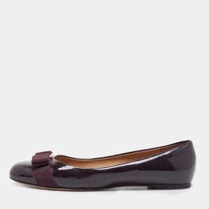 Pre Owned Salvatore Ferragamo Burgundy Patent Leather Varina Ballet Flats Size 38