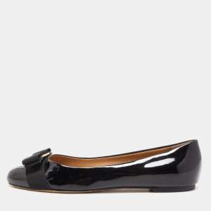 Pre Owned Salvatore Ferragamo Black Patent Leather Varina Ballet Flats Size 38