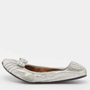 Salvatore Ferragamo Silver Suede Ballet Flats Size 38