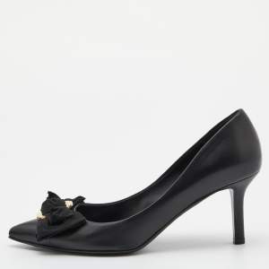 Pre Owned Salvatore Ferragamo Black Leather Bow Pumps Size 39.5