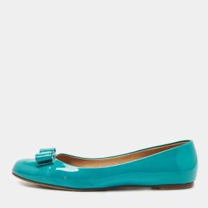 Pre Owned Salvatore Ferragamo Turquoise Patent Leather Varina Ballet Flats Size 39.5