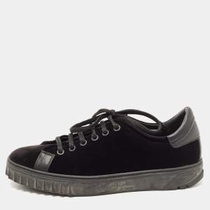 Pre Owned  Salvatore Ferragamo Black Velvet and Leather Low Top Sneakers Size 38 