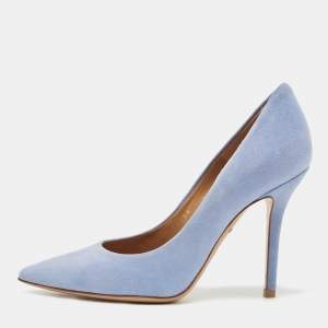 Pre Owned Salvatore Ferragamo Blue Suede Pointed Toe Pumps Size 35.5