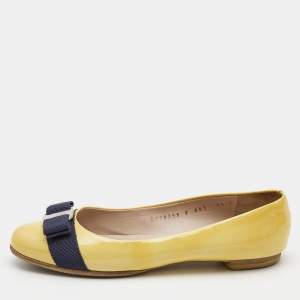 Pre Owned Salvatore Ferragamo Yellow Patent Leather Varina Ballet Flats Size 37
