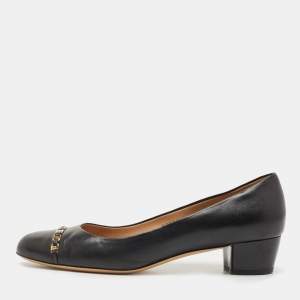 Pre Owned Salvatore Ferragamo Blue Leather Block Heel Pumps Size 41.5 