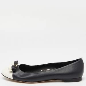 Pre Owned Salvatore Ferragamo Black/White Leather Varina Ballet Flats Size 40