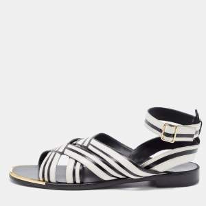 Pre Owned Salvatore Ferragamo Black/White Leather Ankle Strap Sandals Size 40 