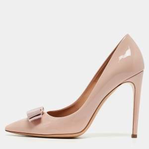Pre Owned Salvatore Ferragamo Pink Patent Leather Emy Bow Pumps Size 38.5