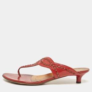 Salvatore Ferragamo Burgundy Patent Leather Slide Sandals Size 41.5