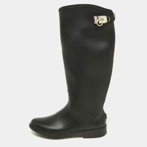 Salvatore Ferragamo Black Rubber Ruben Rain Boots Size 37.5