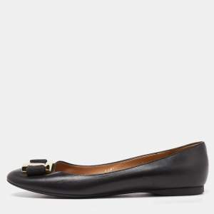 Pre Owned Salvatore Ferragamo Black Leather Ninna Ballet Flats Size 39
