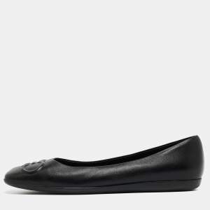 Salvatore Ferragamo Black Leather Square Toe Ballet Flats Size 39.5