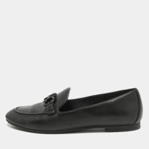 Pre Owned Salvatore Ferragamo Black Leather Rolo Gancini Loafers Size 39