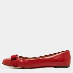 Pre Owned Salvatore Ferragamo Red Leather Varina Bow Ballet Flats Size 40 