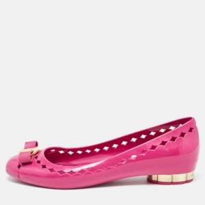 Pre Owned Salvatore Ferragamo Pink Rubber Vara Ballet Flats Size 39.5