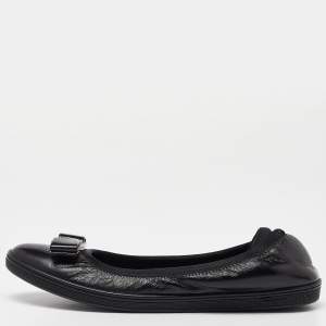 Salvatore Ferragamo Black Leather Vara Bow Ballet Flats Size 38