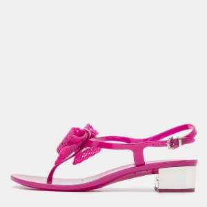 Salvatore Ferragamo Purple Rubber Perala Thong Sandals Size 36.5