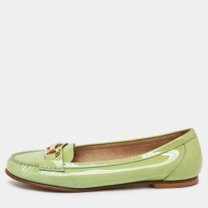 Salvatore Ferragamo Green Patent Leather Gancini Loafers Size 38