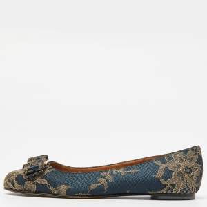 Salvatore Ferragamo Blue Bordeaux Satin and Lace Tarita Ballet Flats Size 36