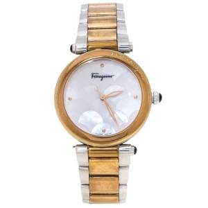 Salvatore Ferragamo Mother of Pearl Two-Tone Stainless Steel Idillio F76 Women's Wristwatch 34 mm