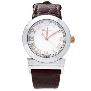 Salvatore Ferragamo Silver Stainless Steel Leather Grande Maison F72 Women's Wristwatch 30 mm