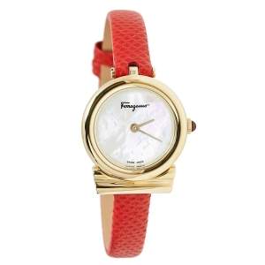 Salvatore Ferragamo Mother of Pearl Gold Plated Stainless Leather Gancino SFIK00219 Women's Wristwatch 22 mm