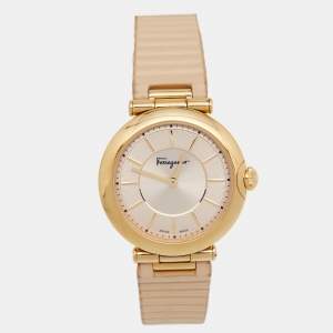 Salvatore Ferragamo Beige Gold Plated Stainless Steel Leather FIN020015 Women's Wristwatch 36 mm